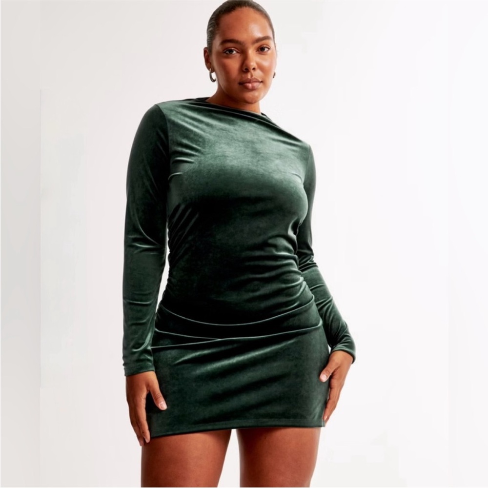 Women's Abercrombie & Fitch Paloma Long Sleeve Green Velvet Mini Dress XLP NWT
